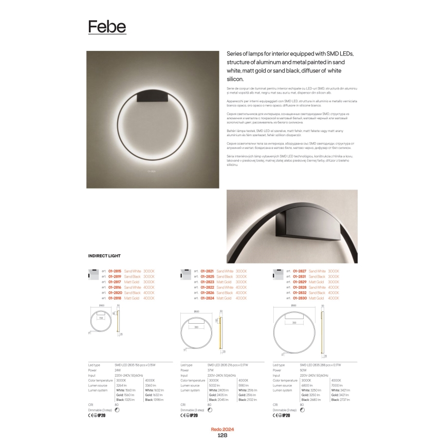 Redo 01-2865 - LED pendel dæmpbar FEBE LED/37W/230V guldfarvet