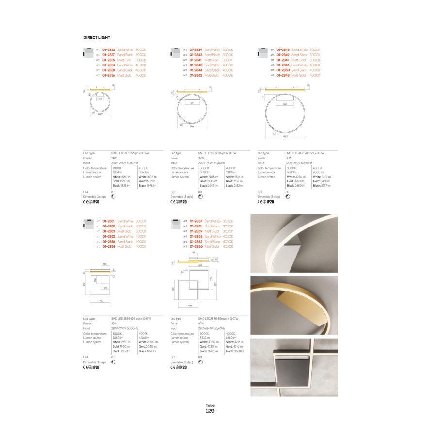 Redo 01-2865 - LED pendel dæmpbar FEBE LED/37W/230V guldfarvet