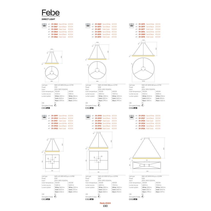 Redo 01-2867 - LED pendel dæmpbar FEBE LED/37W/230V sort