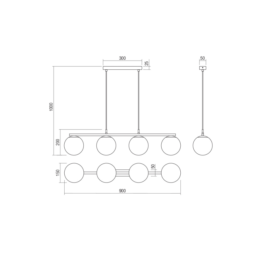 Redo 01-3155 - Pendel BOWLING 4xE27/42W/230V guldfarvet