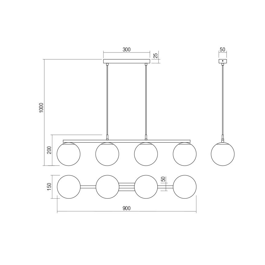 Redo 01-3156 - Pendel BOWLING 4xE27/42W/230V sort