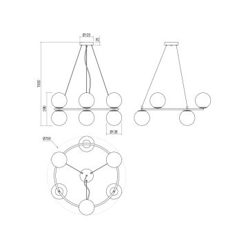 Redo 01-3158 - Pendel BOWLING 6xE14/28W/230V sort