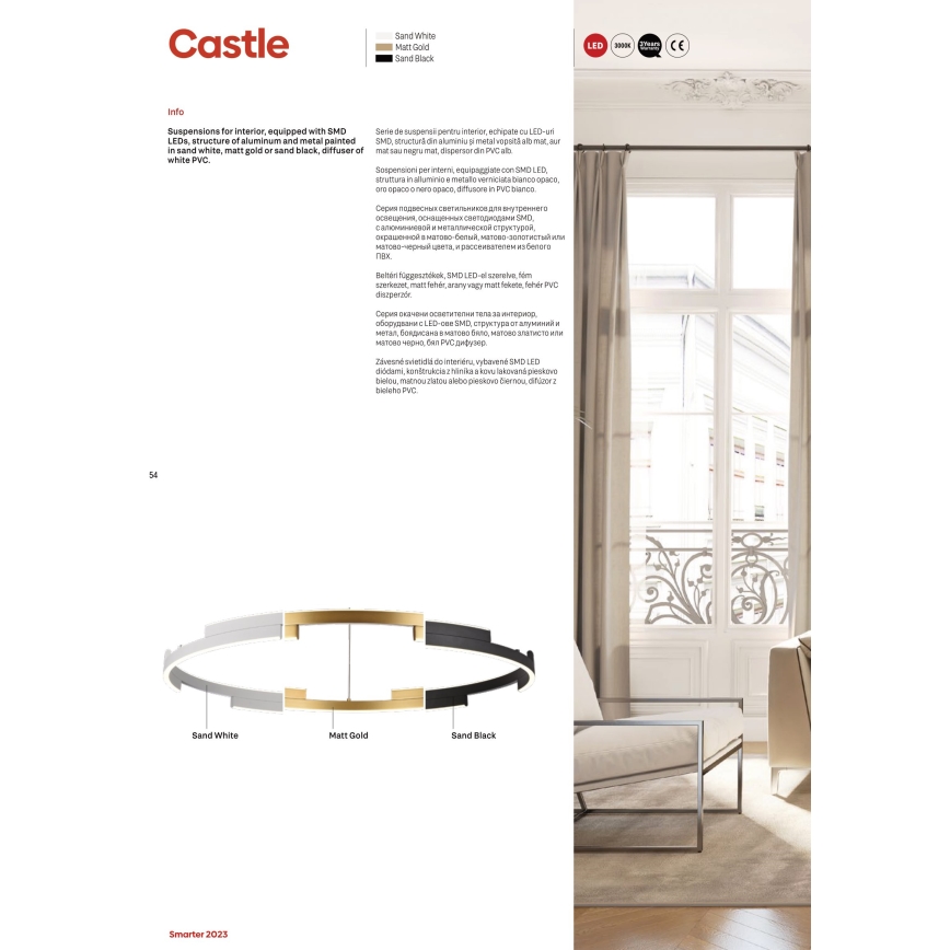 Redo 01-3178 - LED pendel dæmpbar CASTLE LED/60W/230V guldfarvet