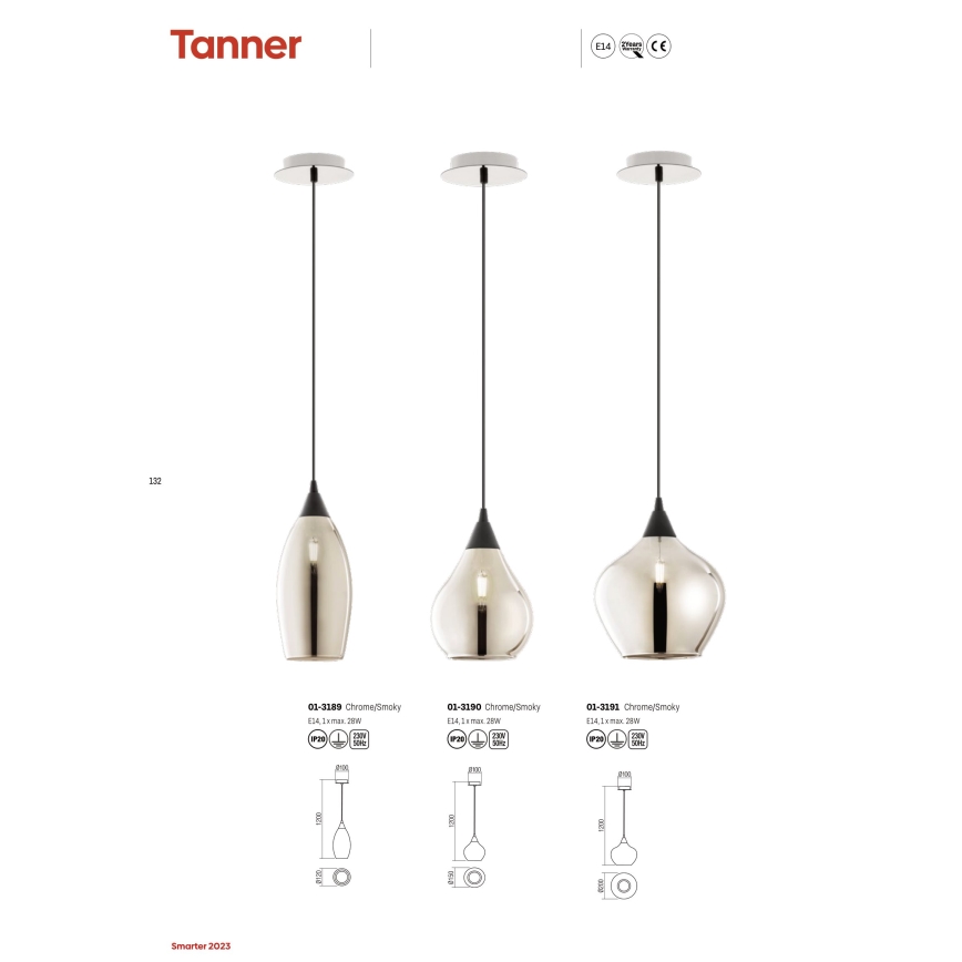 Redo 01-3191 - Pendel TANNER 1xE14/28W/230V diameter 20 cm