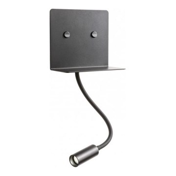 Redo 01-3211 - LED væglampe med flexible lille lampe MOKA LED/6W + LED/3W/230V USB CRI90 sort