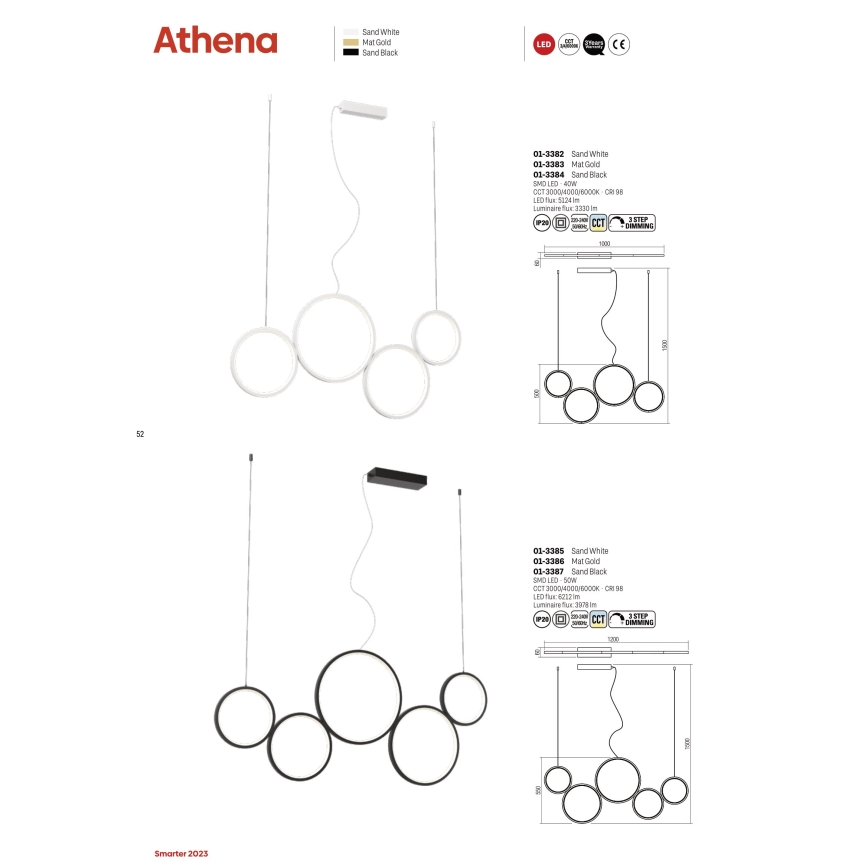 Redo 01-3382 - LED pendel dæmpbar ATHENA LED/40W/230V 3000/4000/6000K CRI98 hvid