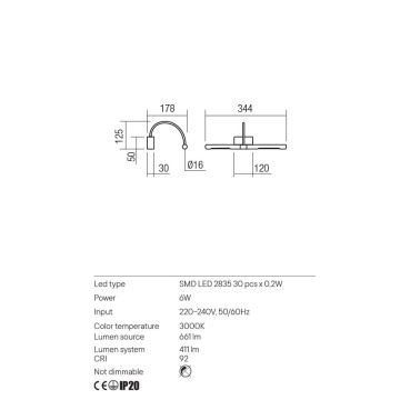 Redo 01-3465 - LED gallerilampe KENDO LED/6W/230V 34,4 cm CRI 92 sort