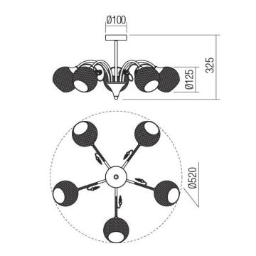 Redo 02-971 - Pendellampe ASPERA 5xE14/28W/230V sort