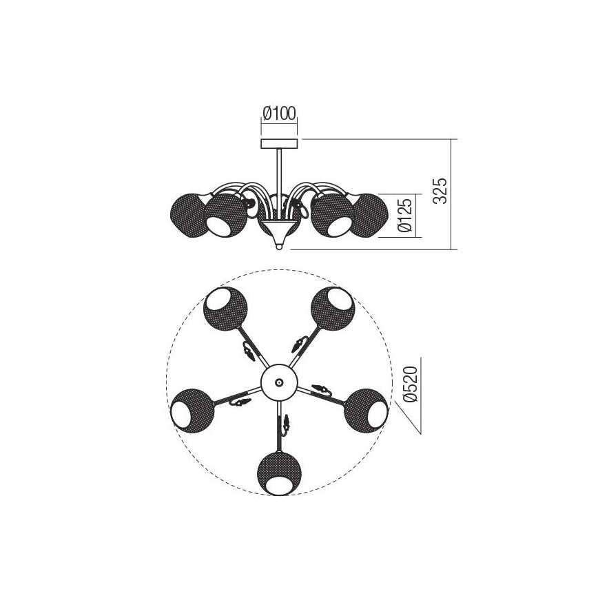 Redo 02-971 - Pendellampe ASPERA 5xE14/28W/230V sort