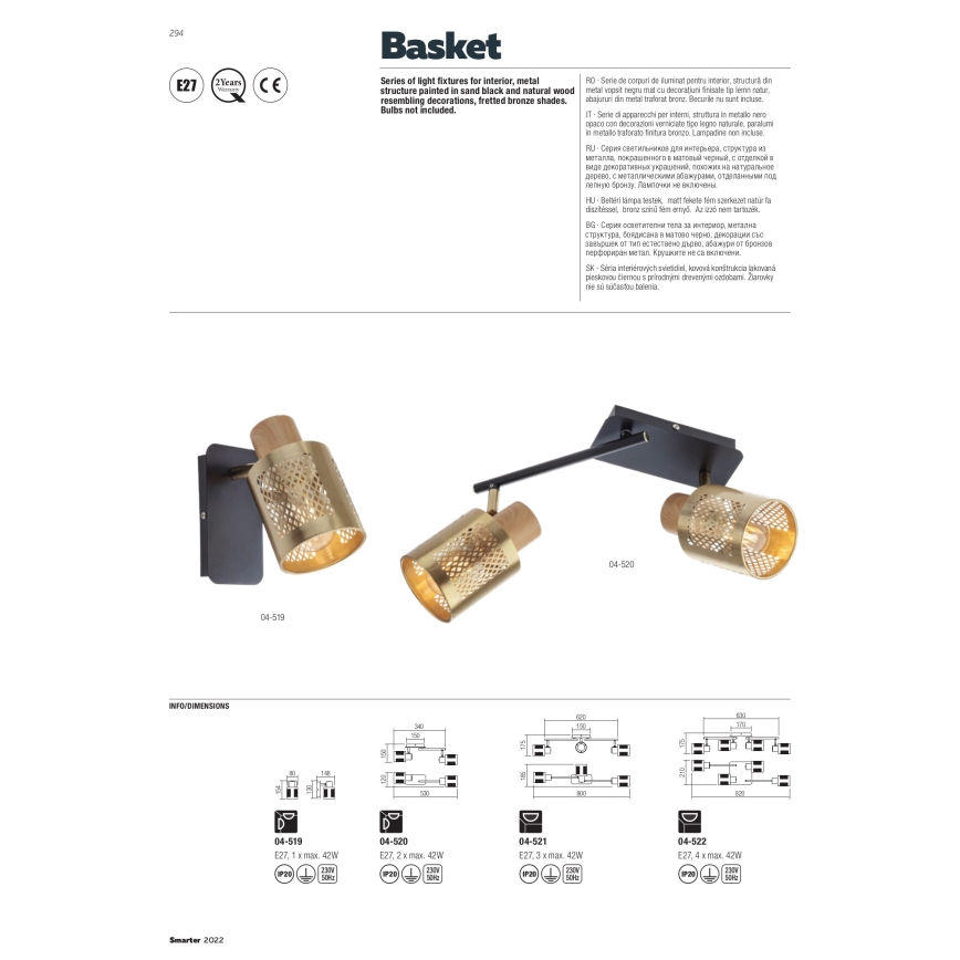 Redo 04-521 - Loftlampe BASKET 3xE27/42W/230V bronzefarvet