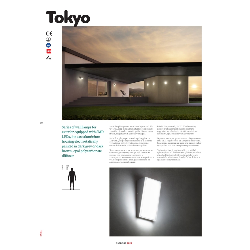 Redo 90019 - LED Udendørs væglampe TOKYO LED/12W/230V 3000K IP54 grå