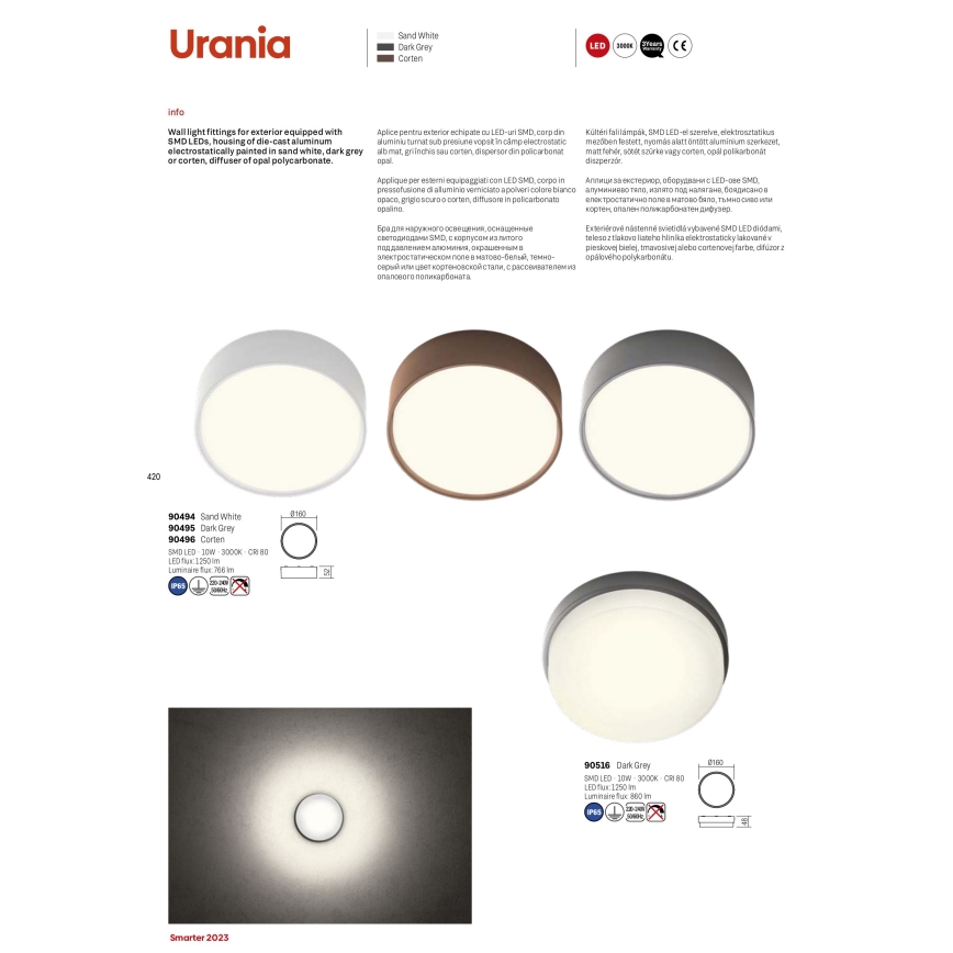 Redo 90495 - Udendørs LED væglampe URANIA LED/10W/230V IP65 antracit