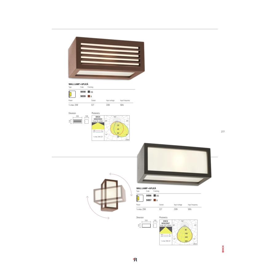 Redo 9896 - Udendørs væglampe light BRICK 1xE27/23W/230V IP54 grey