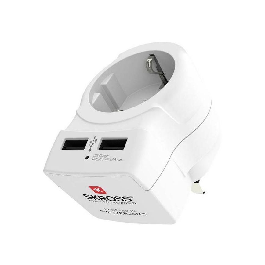 Rejseadapter til UK 230V + 2x USB-port