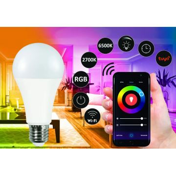 RGBW LED-pære dæmpbar A65 E27/11W/230V 2700-6500K Wi-Fi Tuya