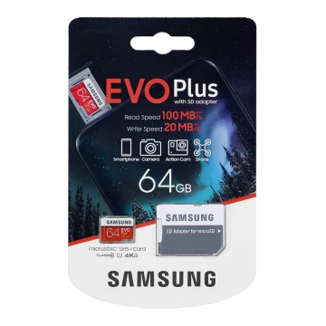 Samsung - MicroSDXC-kort 64GB EVO+ U1 100MB/s + SD-adapter