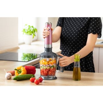 Sencor - Stavblender 4-i-1 1200W/230V rustfrit stål/pink