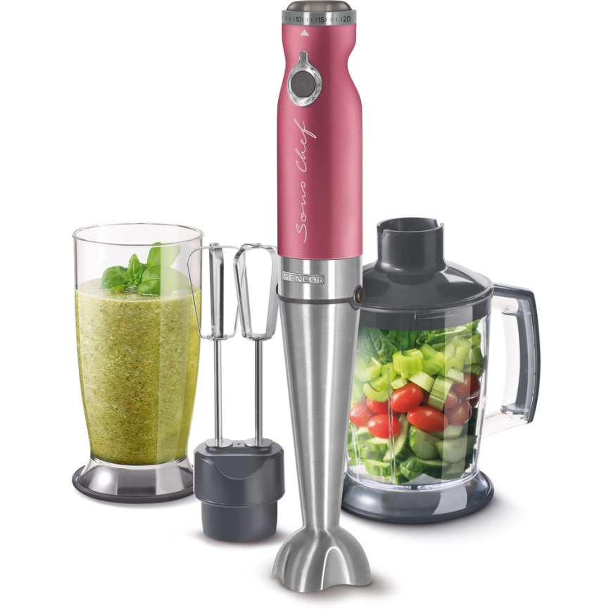 Sencor - Stavblender 4-i-1 1200W/230V rustfrit stål/pink