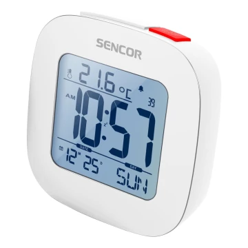 Sencor - Vækkeur med LCD-skærm og termometer 2xAAA hvid