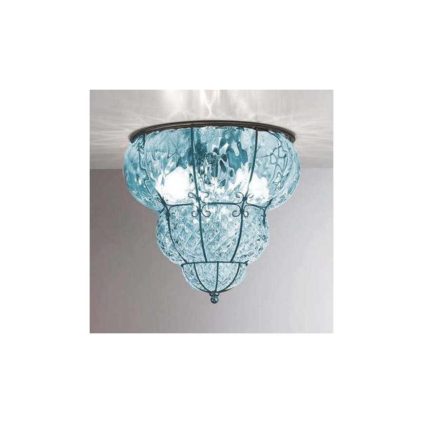 SIRU - Loftlampe CLASSIC 3xE14/40W/230V diameter 25 cm blå/sort venetiansk glas