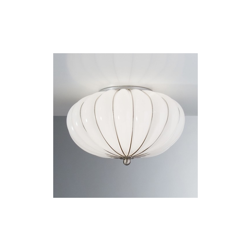 SIRU - Loftlampe GIOVE 2xE14/40W/230V diameter 29 cm krom/hvid Venetian glas