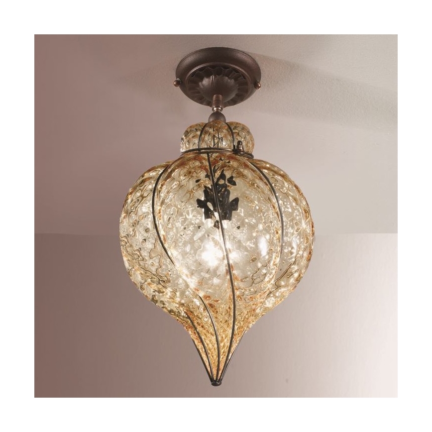 SIRU - Loftlampe GOCCIA 1xE27/60W/230V diameter 25 cm beige/brun venetiansk glas