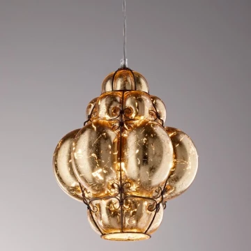 SIRU - Pendel FOGLIA ORO 1xE27/60W/230V diameter 27 cm guldfarvet venetiansk glas/guldfarvet