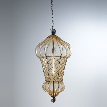 SIRU - Pendel med kædeophæng BABÀ 1xE27/60W/230V diameter 30 cm beige/brun Venetian glas