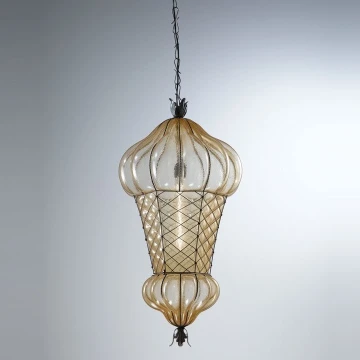 SIRU - Pendel med kædeophæng BABÀ 1xE27/60W/230V diameter 30 cm beige/brun Venetian glas
