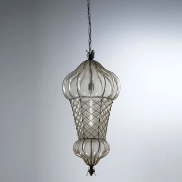 SIRU - Pendel med kædeophæng BABÀ 1xE27/60W/230V diameter 30 cm transparent/brun Venetian glas