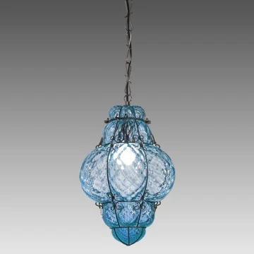 SIRU- Pendel med kædeophæng CLASSIC 1xE27/60W/230V diameter 30 cm blå/sort venetiansk glas