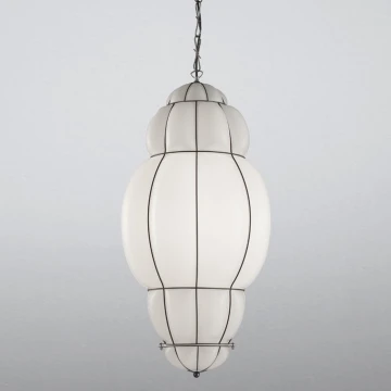 SIRU - Pendel med kædeophæng RIVISTO 1xE27/60W/230V diameter 45 cm sort/hvid Venetian glas