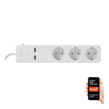 SMART stikdåse med kontakt 1,5 m + 2xUSB/Wi-Fi Tuya