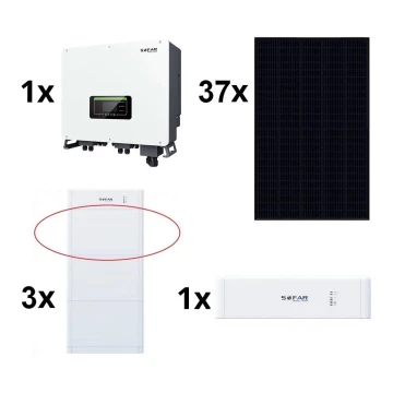 Solcellesæt SOFAR Solar - 14,8kWp panel RISEN Sort +15kW SOLAX omformer 3p + 15kWh batteri SOFAR med batterikontrolenhed