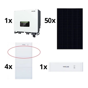 Solcellesæt SOFAR Solar - 20kWp panel RISEN Sort + 20kW SOLAX omformer 3p + 20 kWh batteri SOFAR med batterikontrolenhed