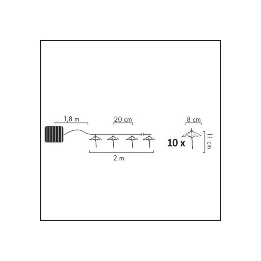 Soldrevet LED lyskæde 10xLED/1,2V 3,8 m IP44 paraply