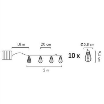 Soldrevet LED lyskæde 10xLED/1xAAA 4,8 m IP44