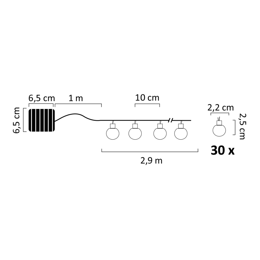 Soldrevet LED lyskæde m. RGB-farver PARTY 30xLED/1,2V 3,9 m IP44