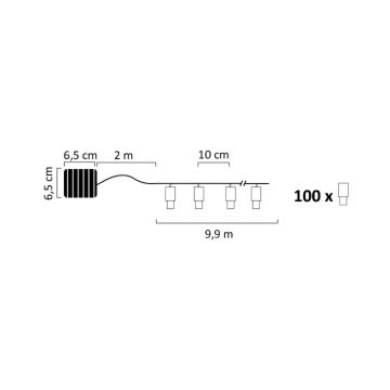 Soldrevet LED lyskæde SHINE 100xLED/1,2V 11, 9 m IP44