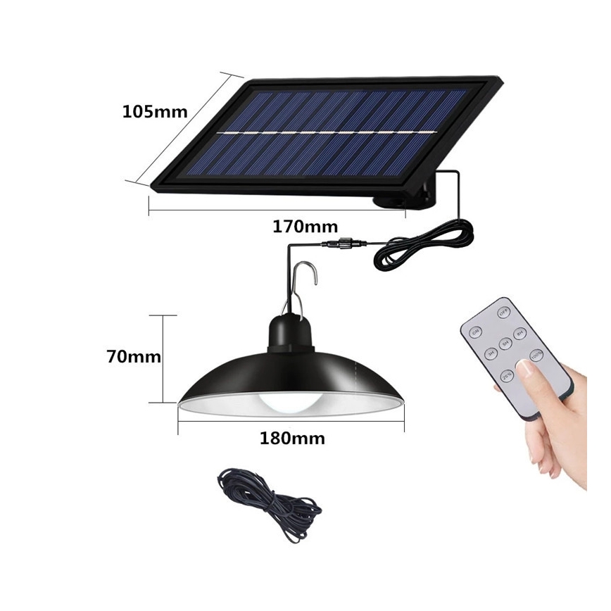 Soldrevet LED pendel dæmpbar LED/1,8W/3,7V IP44 6500K 800 mAh + fjernbetjening