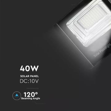 Soldrevet LED projektør dæmpbar LED/40W/10V 4000K IP65 + fjernbetjening