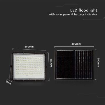 Soldrevet LED projektør LED/200W/3,2V 4000K sort IP65 + fjernbetjening