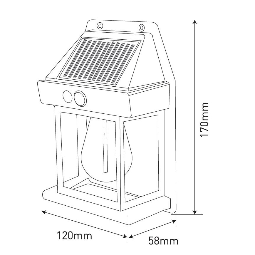 Soldrevet LED væglampe med sensor LANTER LED/1W/3,7V IP44 sort