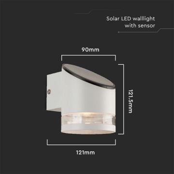 Soldrevet LED væglampe med sensor LED/1W/3,7V IP44 3000K hvid