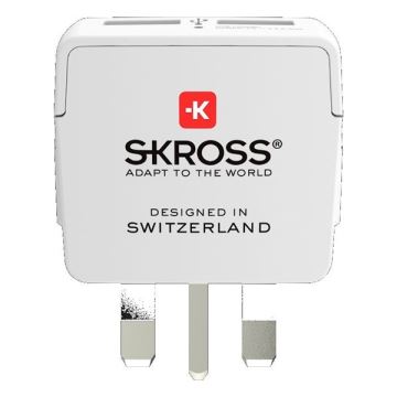 Rejseadapter til UK 230V + 2x USB-port