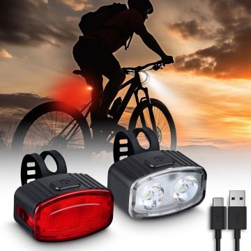 SÆT 2x LED Dæmpbar rechargeable bicycle lys 350mAh IP44 rød/hvid