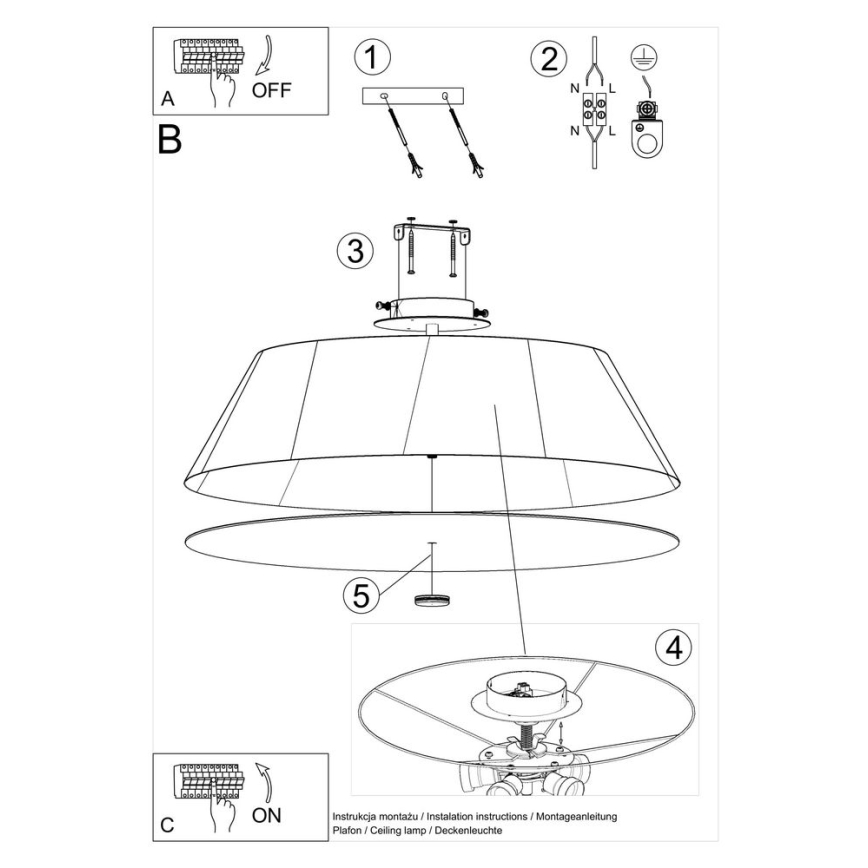 Loftlampe VEGA 5xE27/60W/230V diam. 60 cm hvid