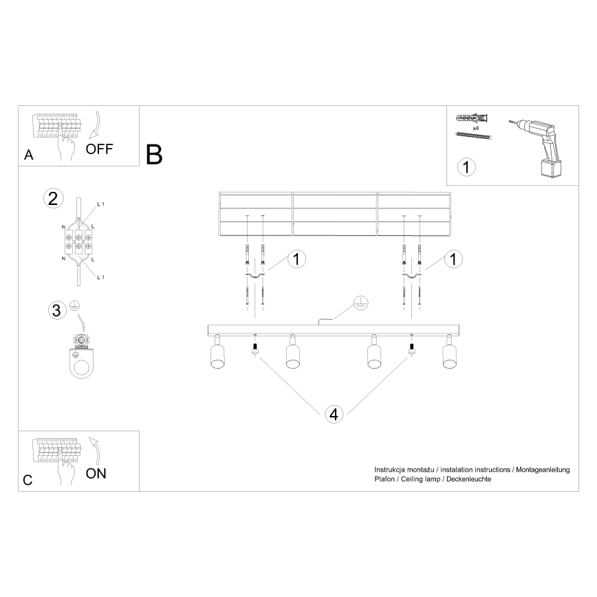 Spotlampe VERDO 4xGU10/10W/230V hvid/bøg