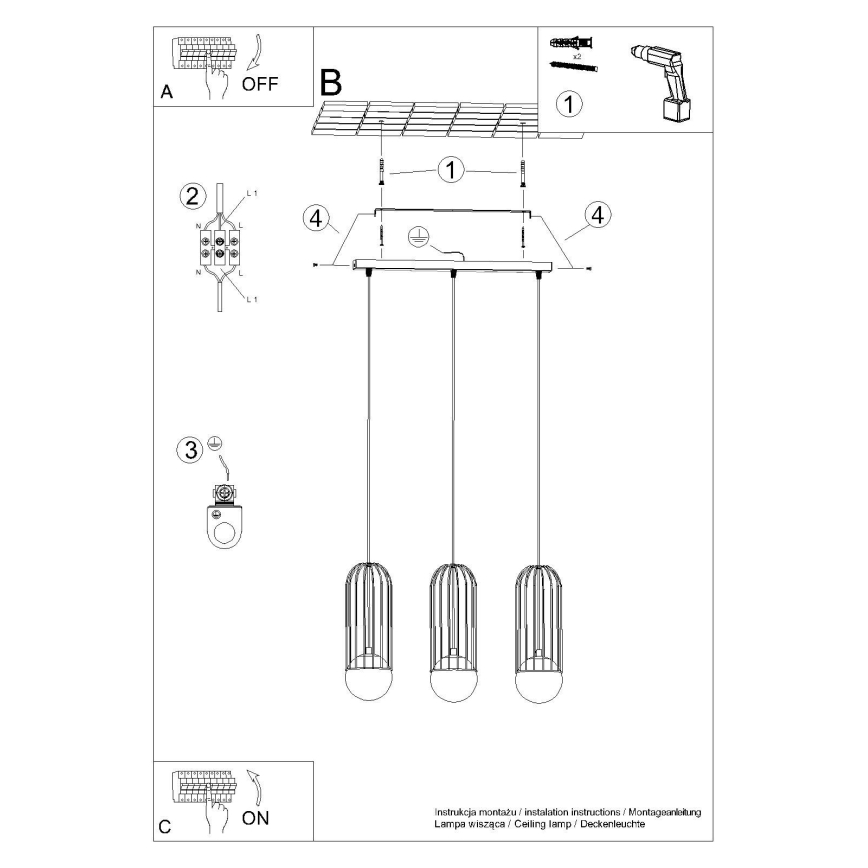 Pendel BRINA 3xG9/8W/230V sort