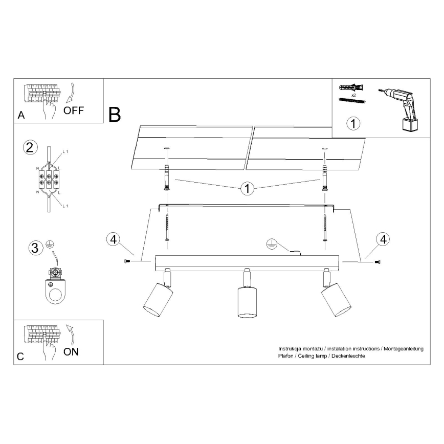 Spotlampe WINX 3xGU10/10W/230V sort/krom